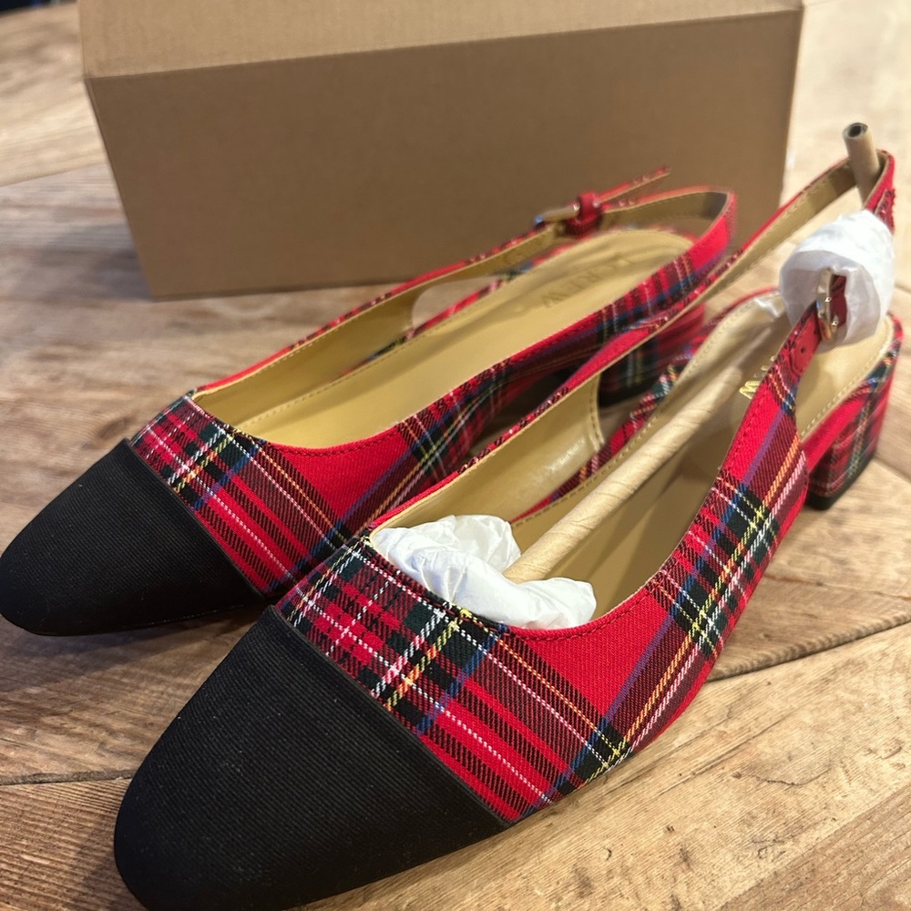 J. Crew Red and Black Plaid Slingback low Heel - Tartan